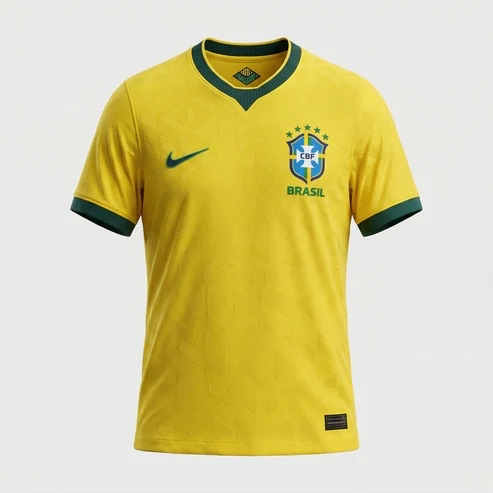 Detalhes da Gola e Escudo da Camisa do Brasil Amarela
